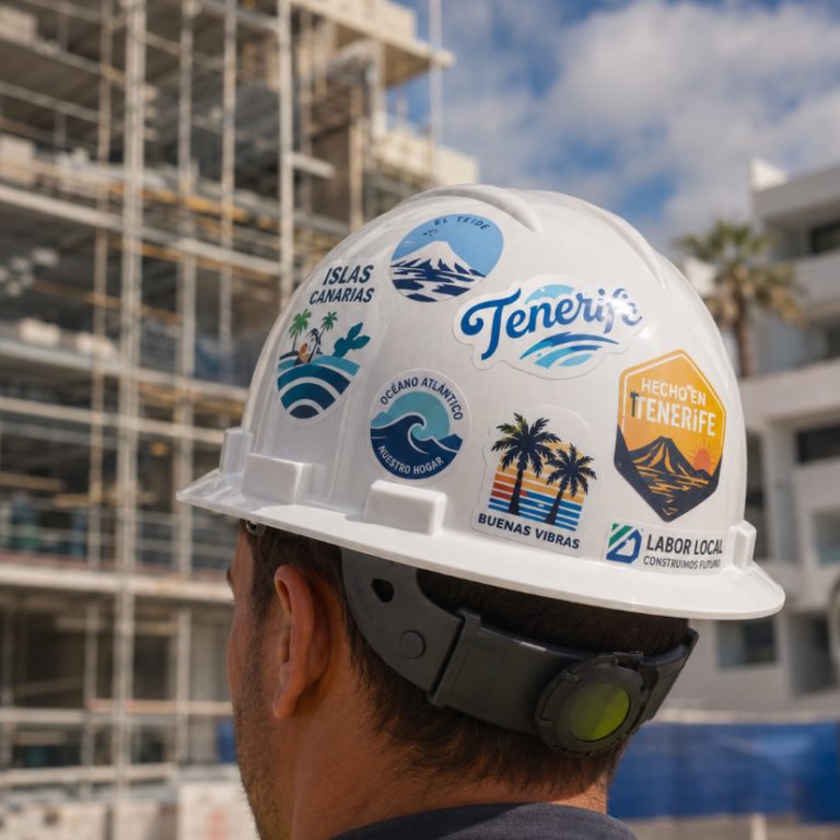Pegatinas troqueladas impermeables en casco Tenerife