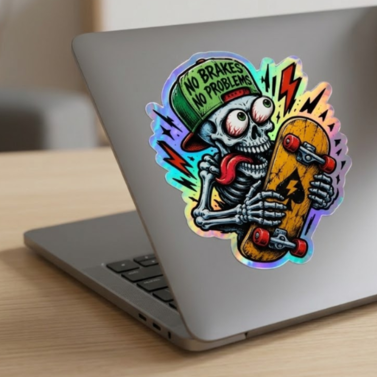 Sticker holográfico personalizado en portátil